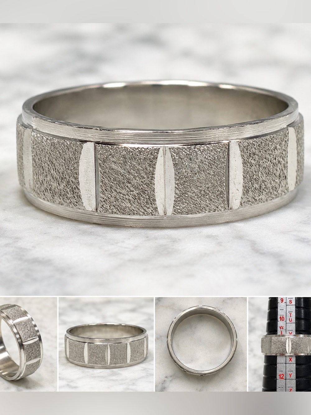 Silver Tone Textured Band Ring Size 11 Unisex Wide Wedding Style wedding Ring
